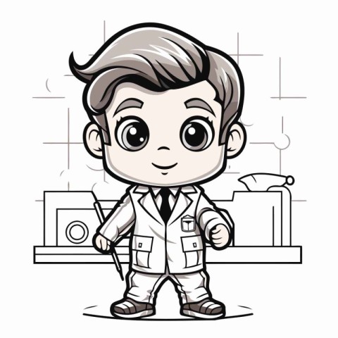 Cute Boy Doctor Cartoon Mascot Character Vector Illustration.