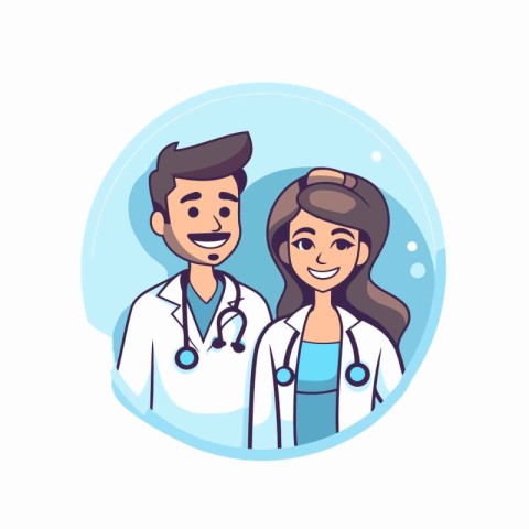 Male and female doctors in medical uniform. Vector illustration