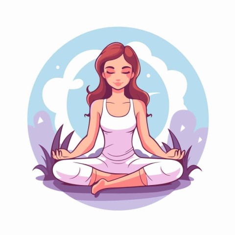 Woman meditating in lotus pose. Vector illustration in cartoon s