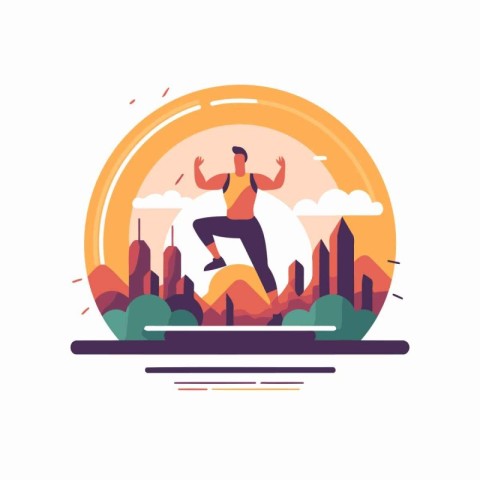 Vector illustration of a man running in the park. Flat style des