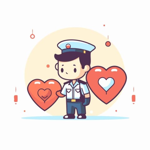 Sailor boy with heart icon. Flat style vector illustration.