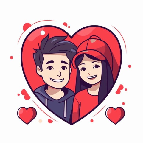 Couple in love in heart shape. Valentine's day vector illustrati