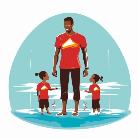 African american father with children at swimming pool cartoon v