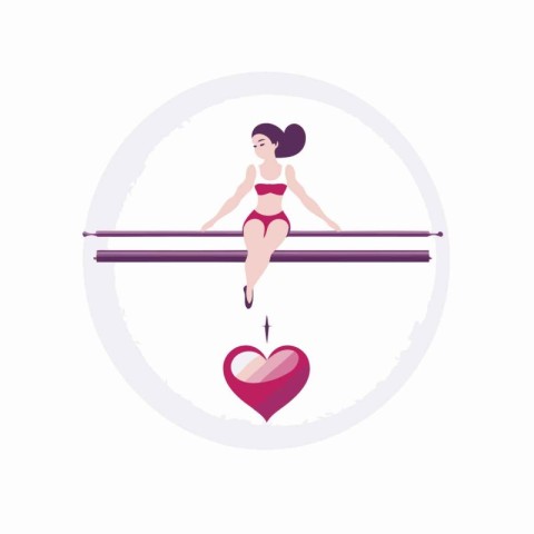 Girl in red swimsuit with heart. Vector illustration in flat sty