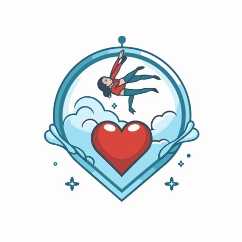 Vector icon of man flying in heart shape. Valentine's day design