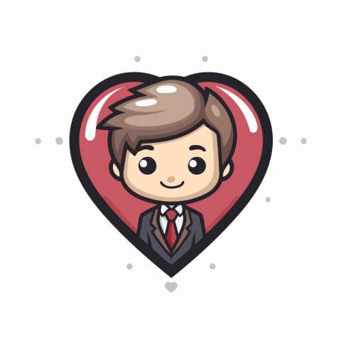 Businessman in Heart Shape - Cute Cartoon Style Vector Illustrat