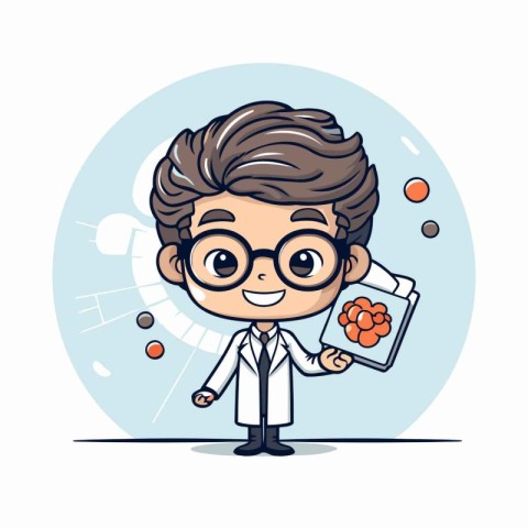 Scientist boy cartoon character. Vector illustration in a flat s