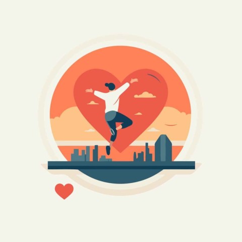 Man jumping in the shape of a heart. Vector illustration in flat