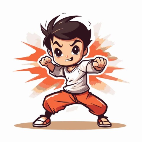 Kung fu boy. Cartoon vector illustration isolated on white backg