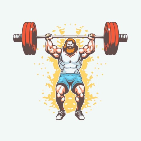 Muscular man lifting a barbell. Vector illustration of a strong