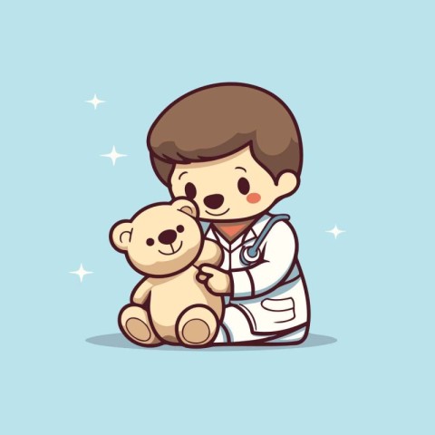 Pediatrician with teddy bear. Vector illustration in cartoon sty