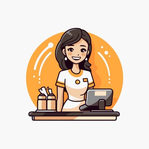 Nurse with laptop. Vector illustration in flat style. Cartoon ch