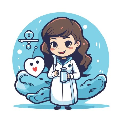 Girl doctor with stethoscope and heart. Vector illustration in c