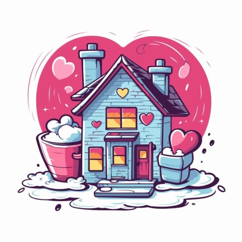 Vector illustration of a cute house in the shape of a heart and