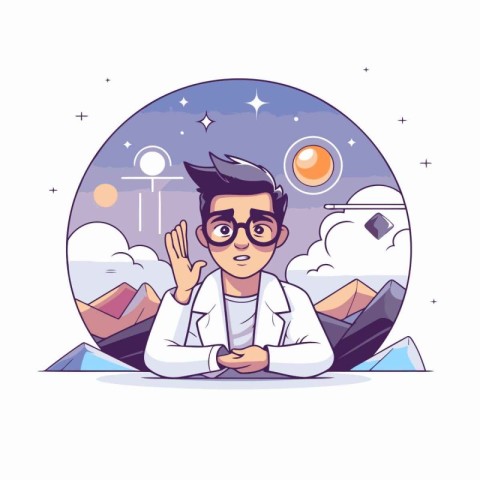 Scientist in the mountains. Vector illustration in a flat style.