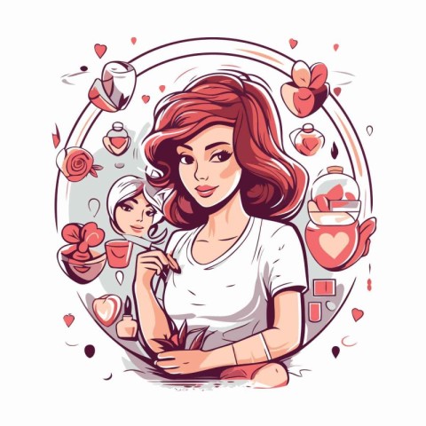 Beautiful young woman in love. Valentine's day. Vector illustrat