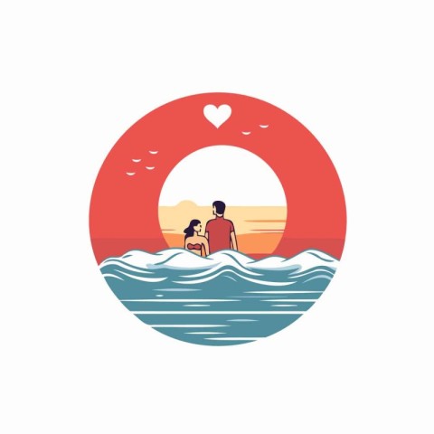 Romantic couple in love on beach. Vector illustration in flat st