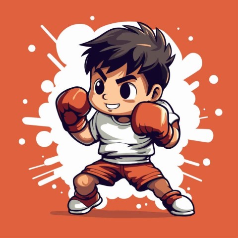 Vector illustration of a boy boxer with boxing gloves. Cartoon s