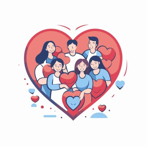 Happy family in the form of a heart. Vector illustration in flat