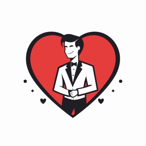 Tuxedo man in heart shape. Vector illustration in flat style