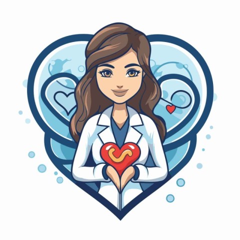 Vector illustration of a female doctor holding a heart in her ha