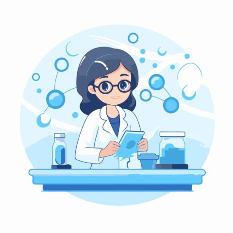 Scientist girl working in laboratory. Vector illustration in car