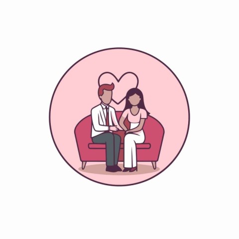 Vector illustration of a couple in love sitting on a sofa in a c