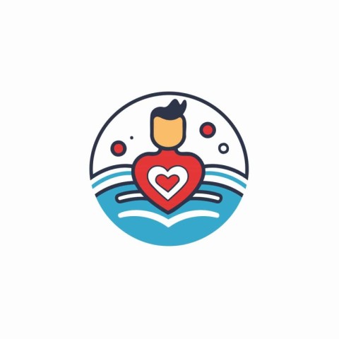 Man swimming with heart logo icon design. Love vector logo desig