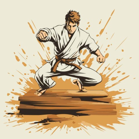 karate fighter. Hand drawn vector illustration in retro comic st