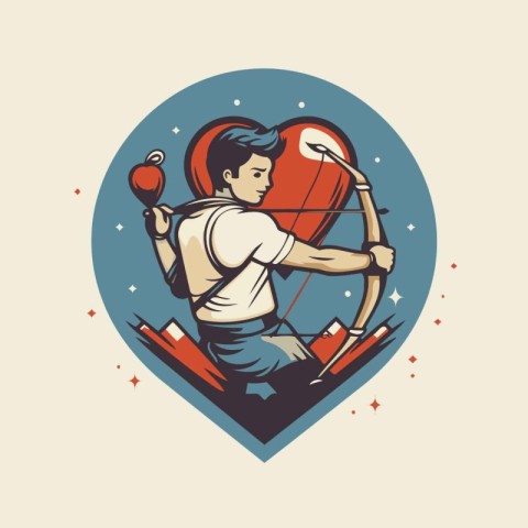 Vector illustration of a cupid with an arrow and a heart in a ci