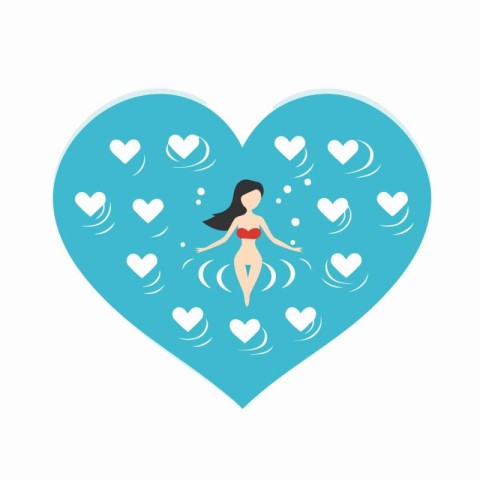 Vector illustration of a girl swimming in the pool in a heart sh