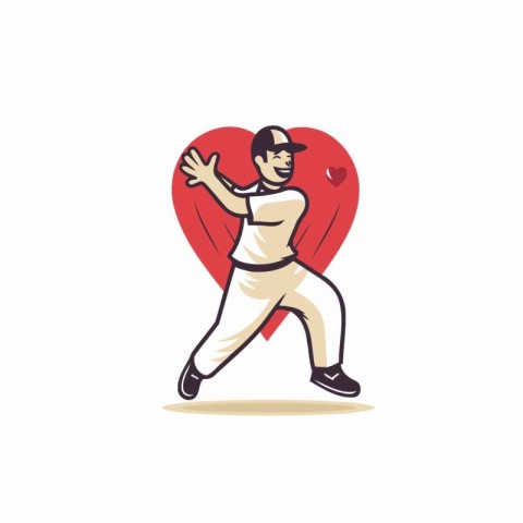 Baseball player with a red heart on the background. Vector illus