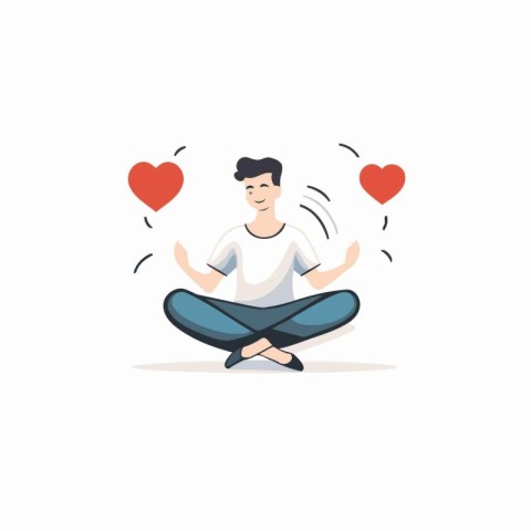 Man meditating in lotus position. Flat style vector illustration