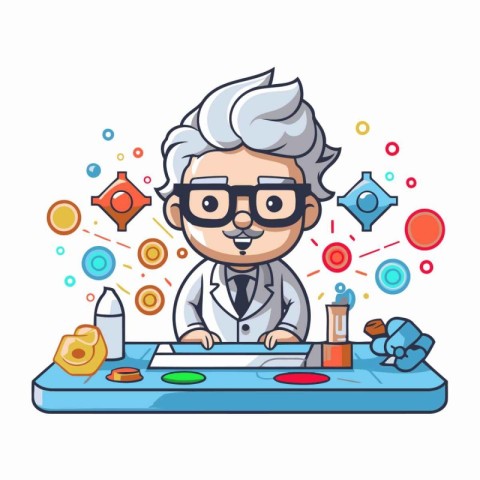 Scientist man cartoon character in flat design. Colorful vector