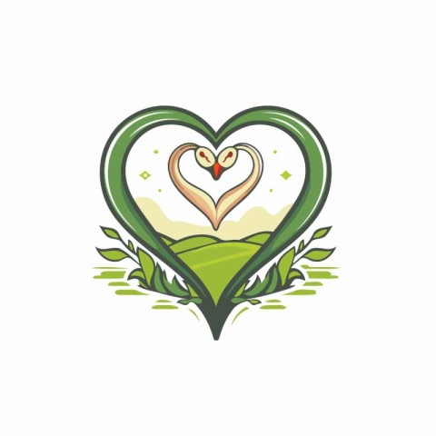 Vector illustration of stylized heart with green leaves on white