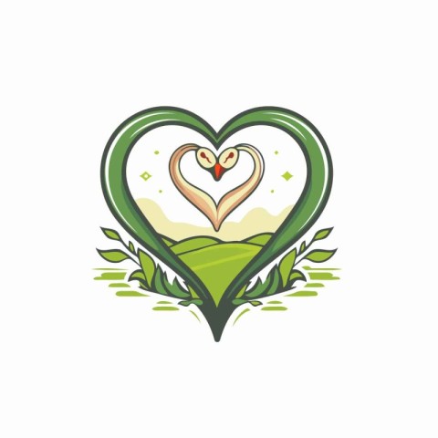 Vector illustration of stylized heart with green leaves on white