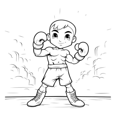 Cartoon illustration of a little boy in boxing gloves. Coloring