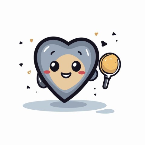 Cute heart character with magnifying glass. vector cartoon illus