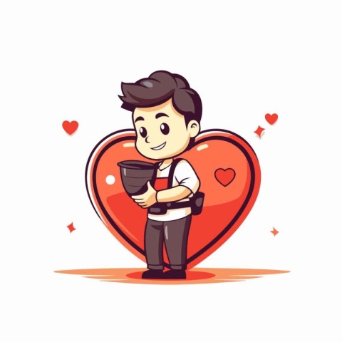 Valentine's day. Man with a heart. Vector illustration