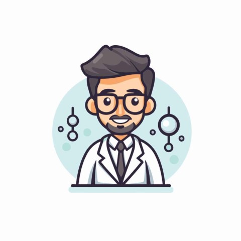 Scientist in lab coat and glasses. Vector illustration in flat s