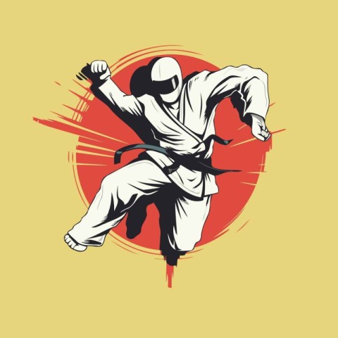 Taekwondo emblem with karate man. vector illustration.