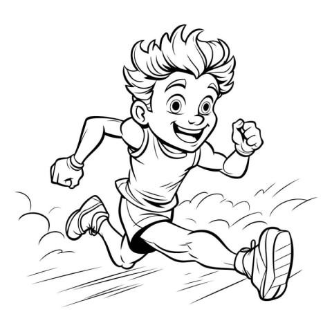 Running Man - Black and White Cartoon Illustration of a Runner R