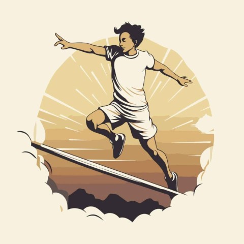 Vector illustration of a young man jumping on a rope in the suns