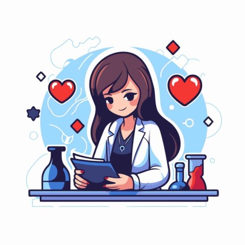 Woman doctor in lab coat and stethoscope holding clipboard with