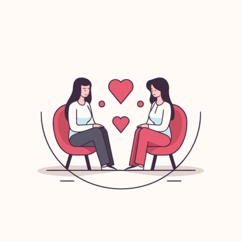 Loving couple sitting in armchairs and holding hands. Vector ill