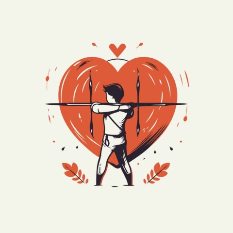 Archery vector illustration. Cupid with bow and arrow in heart s