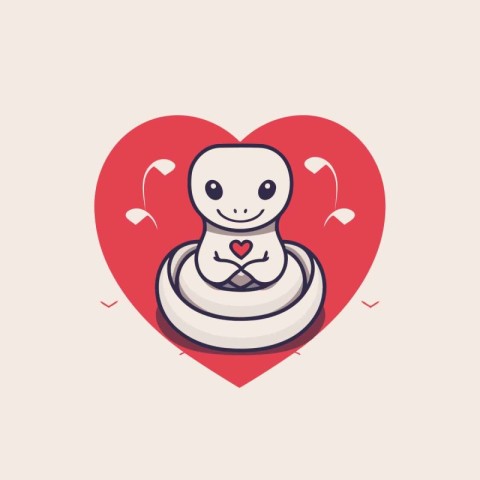 Cute kawaii snake in heart shape. Vector illustration.