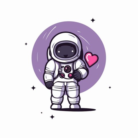 Astronaut holding heart in hand. Vector illustration on white ba