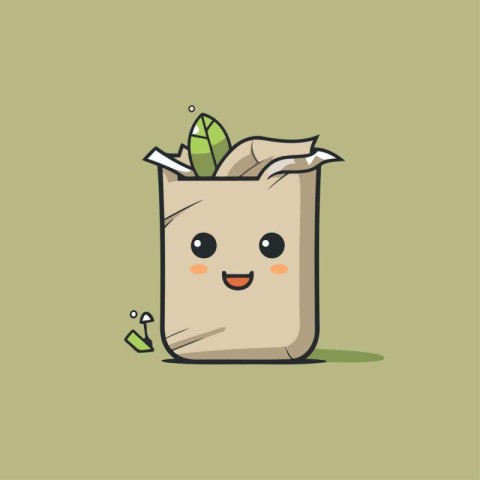 Cute paper bag with garbage. Recycling concept. Vector illustrat