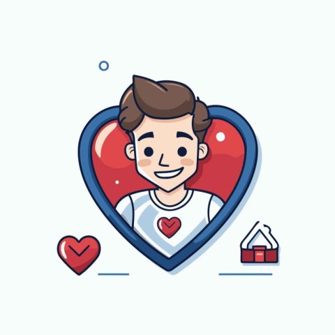 Valentine's day card with cute man in heart shape. Vector illust